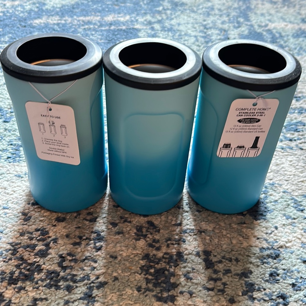Beautiful Blue Stainless Steel Can Cooler 3-in-1